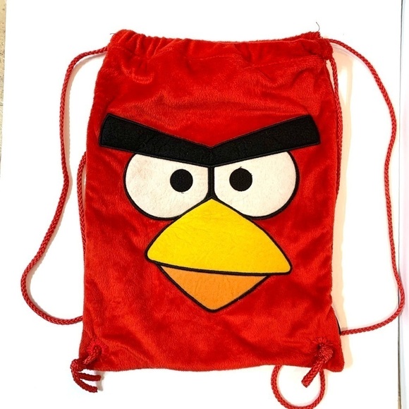 Angry Birds Soft Velvet Velour Drawstring Cinch bag Backpack Tote RED - Picture 1 of 8